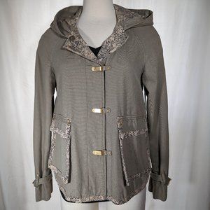 Rebecca Taylor hooded outdoor jacket military green with snakeskin print
